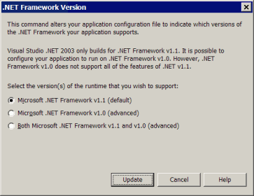 La scelta della versione di Framework da Visual Studio .NET