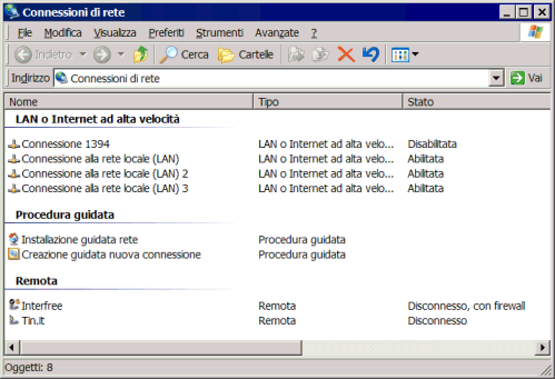 Connessioni di Rete di WindowsXP