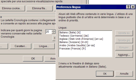 Le lingue installate in Internet Explorer