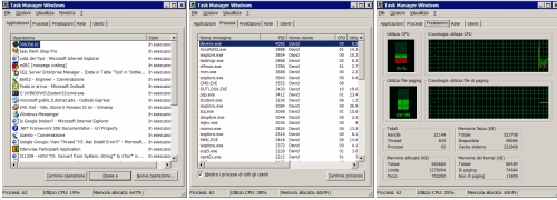 Tre screenshot di alcune linguette del Task Manager