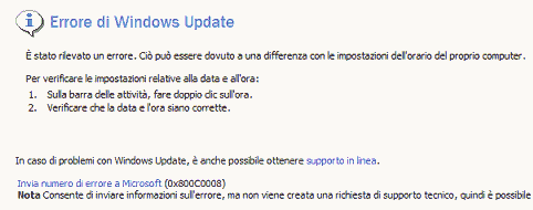 L'errore di Windows Update 0x800c0008