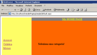 La pagina per la selezione della categoria