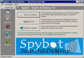 L'interfaccia grafica di SpyBot Search and Destroy