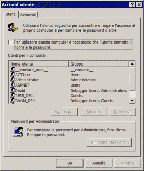 La finestra Account Utente di Windows