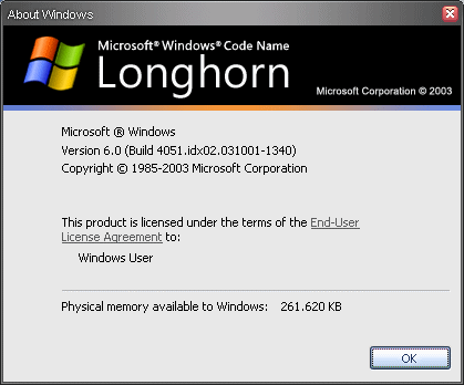 La versione alpha di Longhorn (Build 4051)