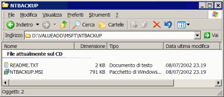 Il file di installazione di NTBackup