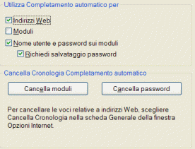Eliminazione di moduli e password