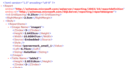 La struttura interna in XML di un Report .rdl