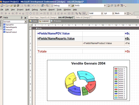 Il report Designer dentro VS.NET 2003