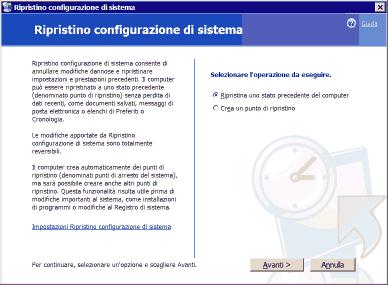 La schermata iniziale del Ripristino della Configurazione del Sistema di XP