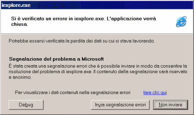 Internet Explorer è andato in Crash