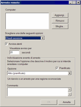 L'interfaccia grafica del comando shutdown.exe