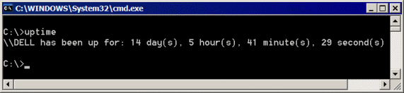 La schermata di output del comando uptime.exe