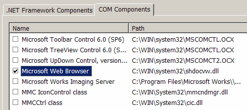 Il componente Microsoft Web Browser