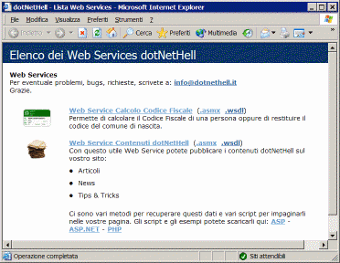 L'area Web Services di dotNetHell